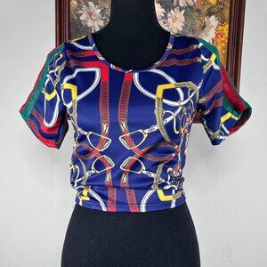 Love Fabela Crop Top Shirt & Pant Women's Small Round Neck Multicolor 2 pc Set